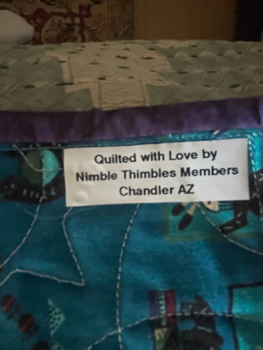 Vintage Arizona Chandler Handmade Purple Beige 8 Pointed Star Quilt